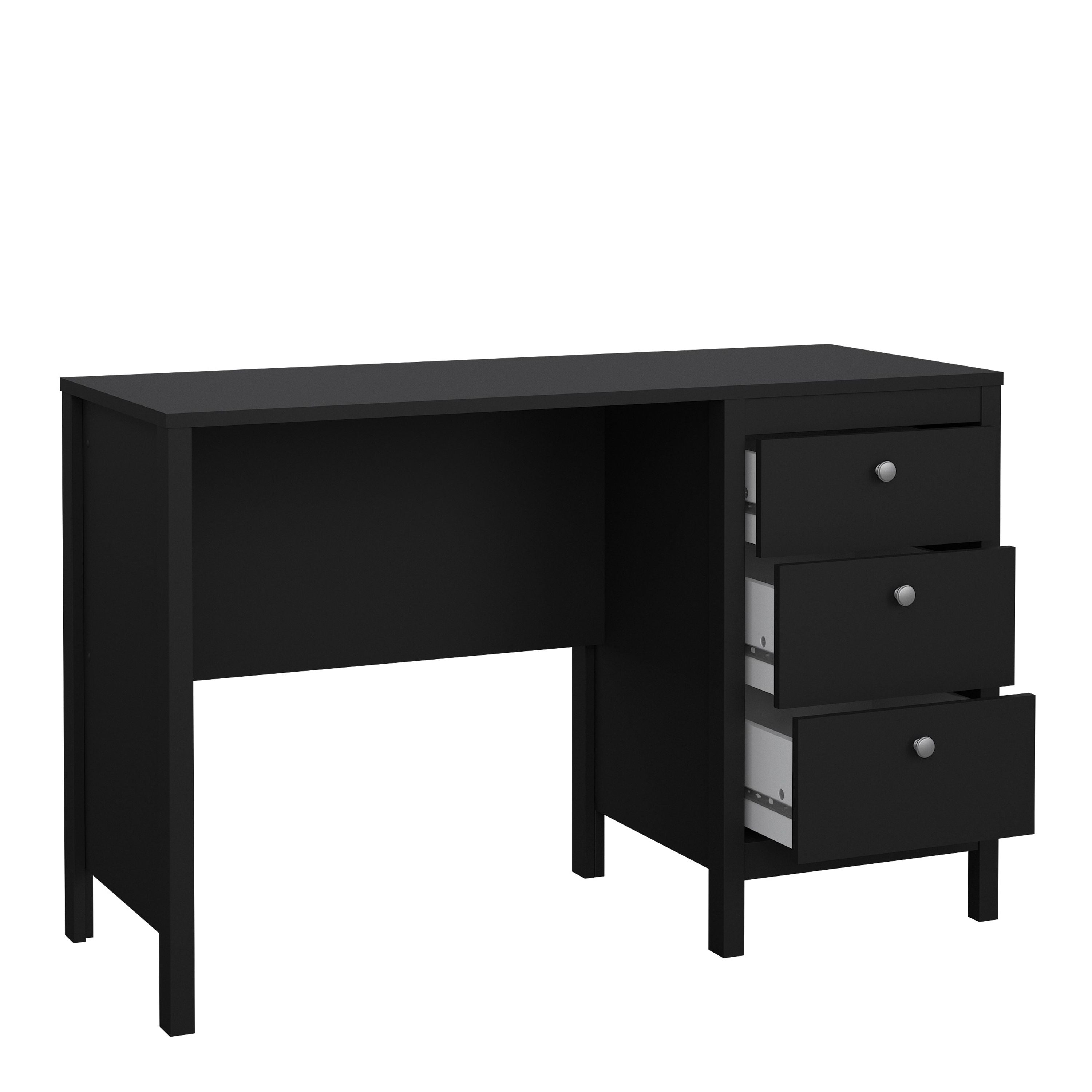 Madrid Shaker Style Home Office Study Desk 3 Drawers Matt Black - Price Crash Furniture