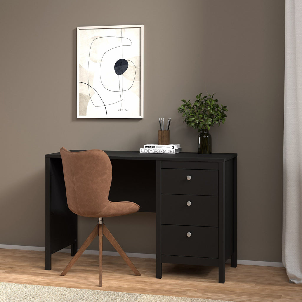 Madrid Shaker Style Home Office Study Desk 3 Drawers Matt Black - Price Crash Furniture