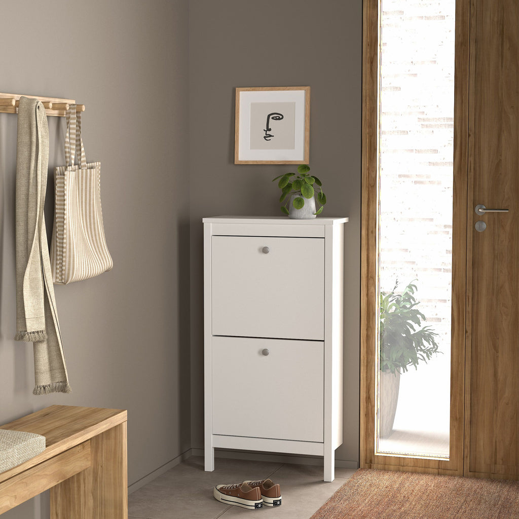 Madrid Shoe Cabinet with 2 Flip Down Doors in White - Price Crash Furniture