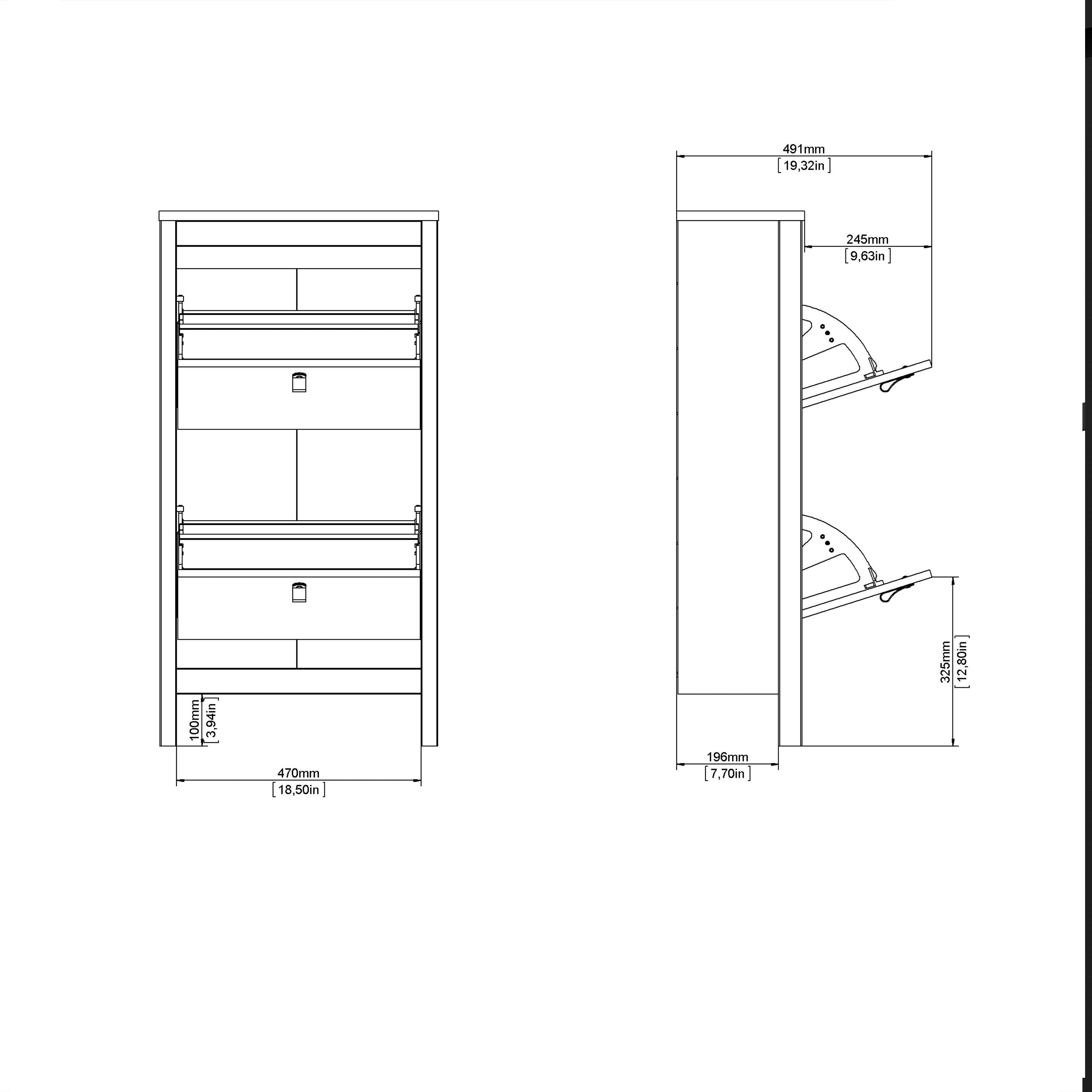 Madrid Shoe Cabinet with 2 Flip Down Doors in Matt Black Finish - Price Crash Furniture