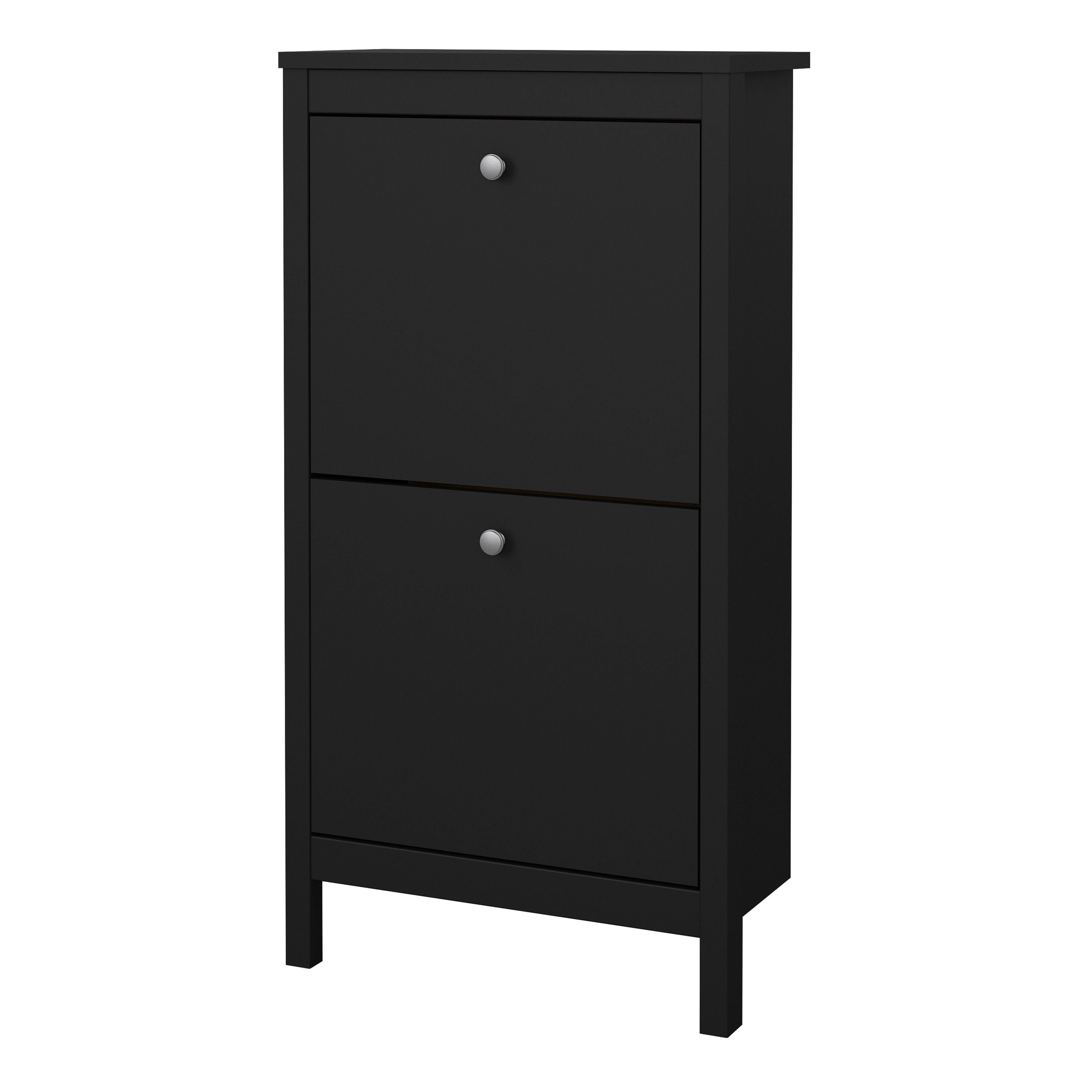 Madrid Shoe Cabinet with 2 Flip Down Doors in Matt Black Finish - Price Crash Furniture