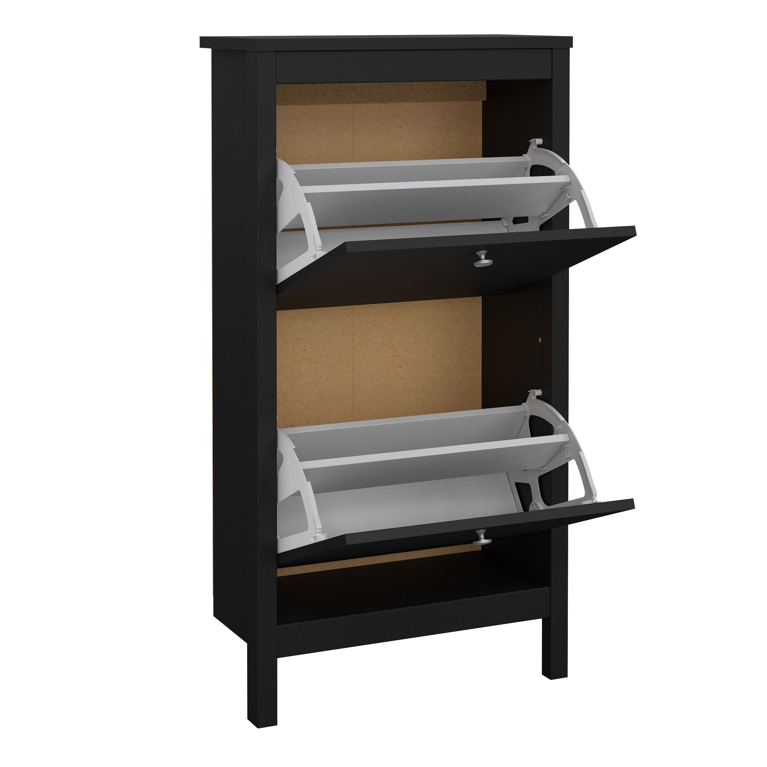 Madrid Shoe Cabinet with 2 Flip Down Doors in Matt Black Finish - Price Crash Furniture