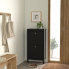 Madrid Shoe Cabinet with 2 Flip Down Doors in Matt Black Finish - Price Crash Furniture