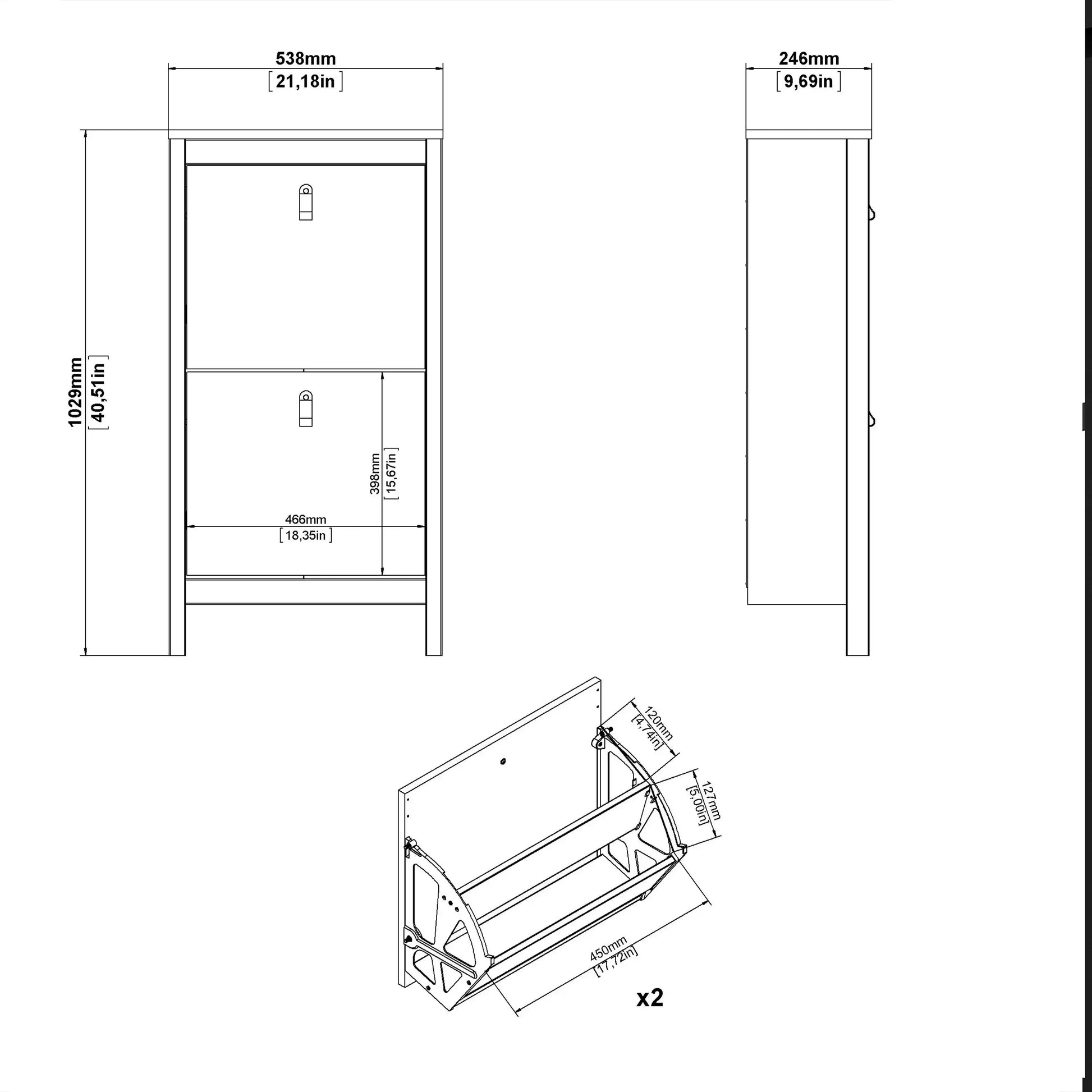Madrid Shoe Cabinet with 2 Flip Down Doors in Matt Black Finish - Price Crash Furniture