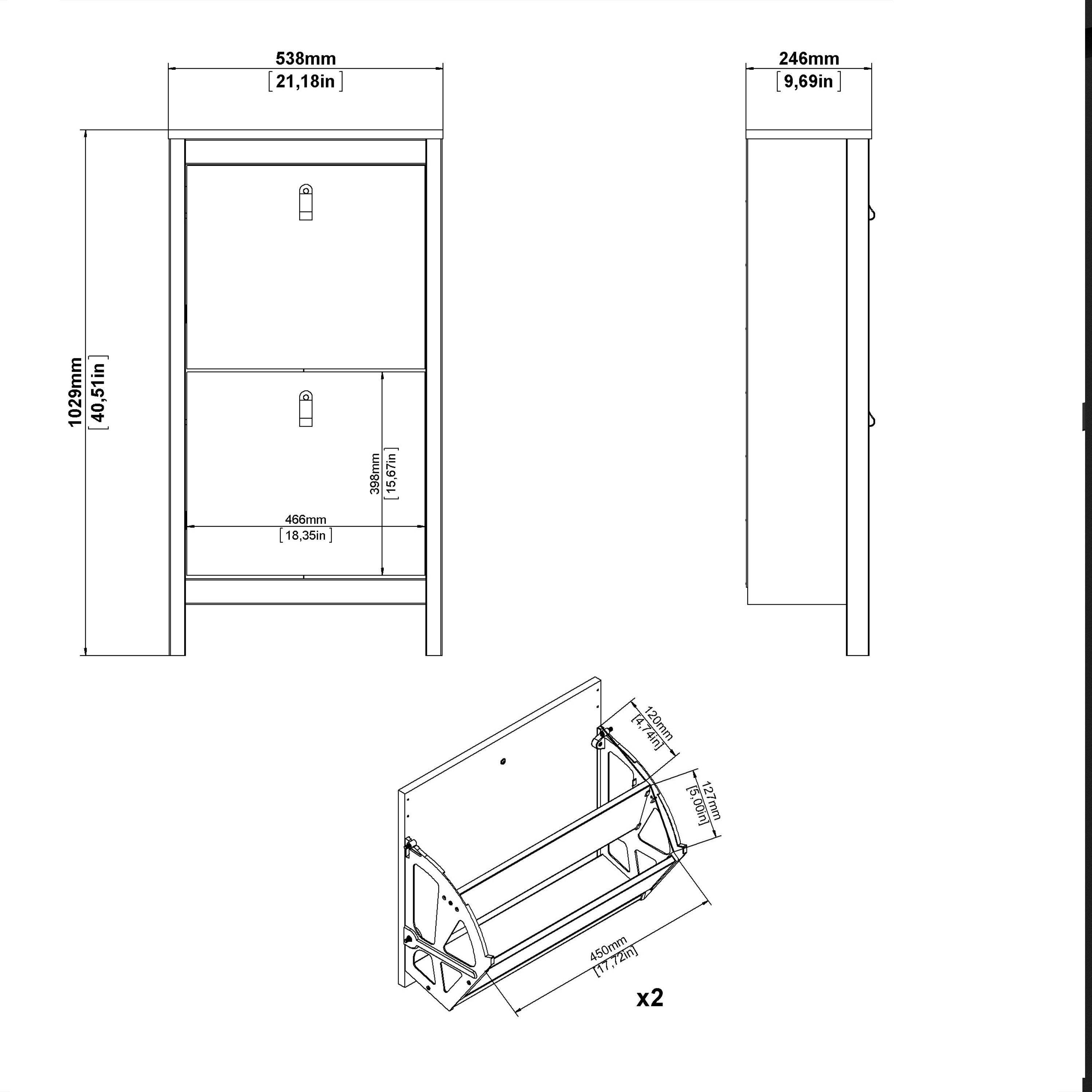 Madrid Shoe Cabinet with 2 Flip Down Doors in Matt Black Finish - Price Crash Furniture