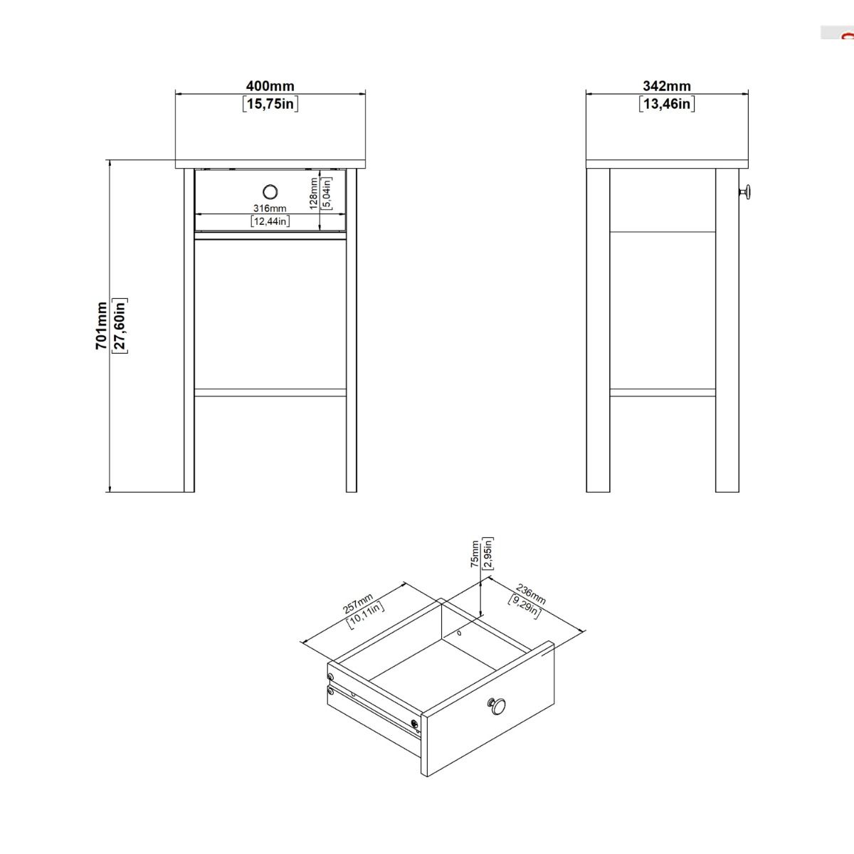 Madrid Bedside Table Unit With 1 Drawer In White - Price Crash Furniture