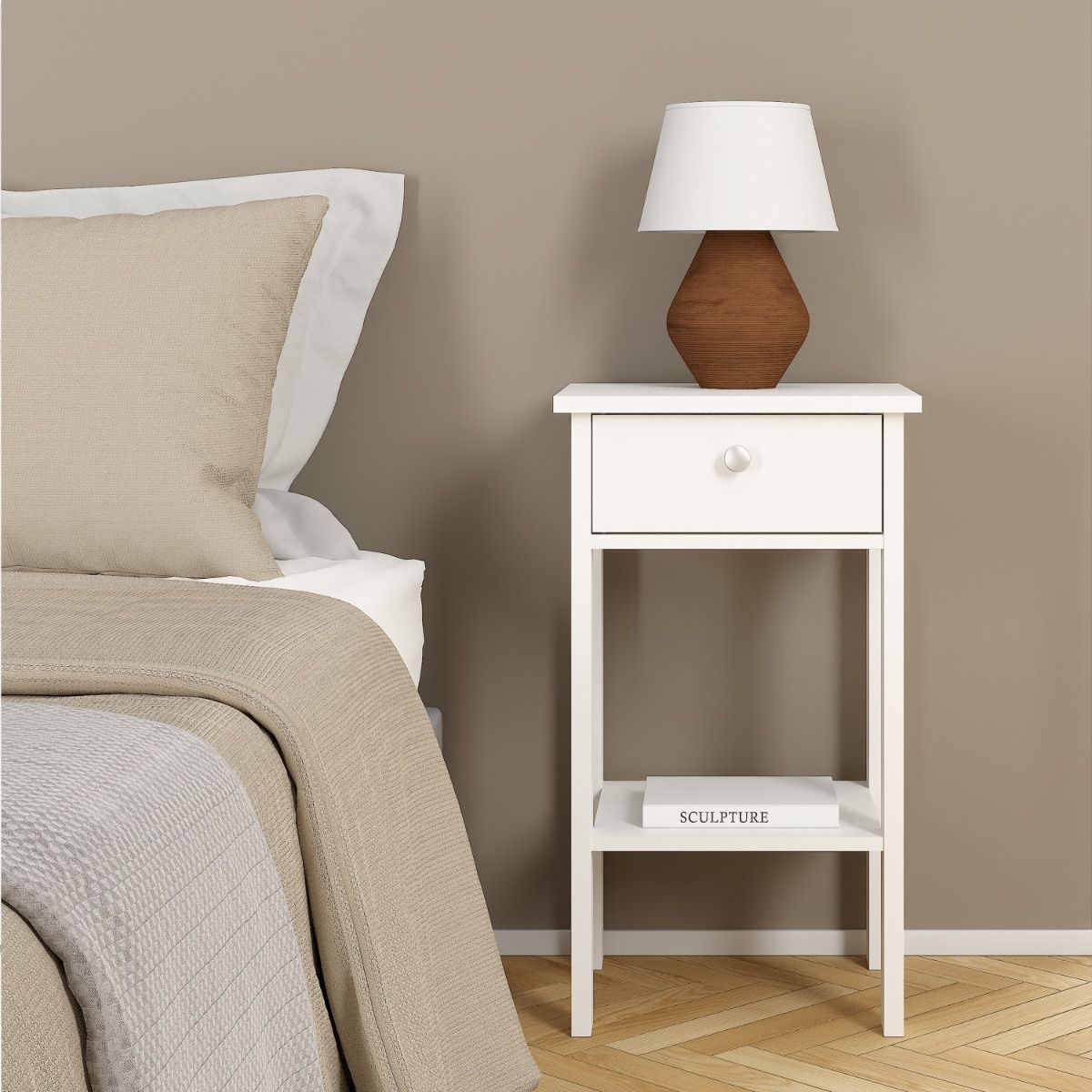 Madrid Bedside Table Unit With 1 Drawer In White - Price Crash Furniture