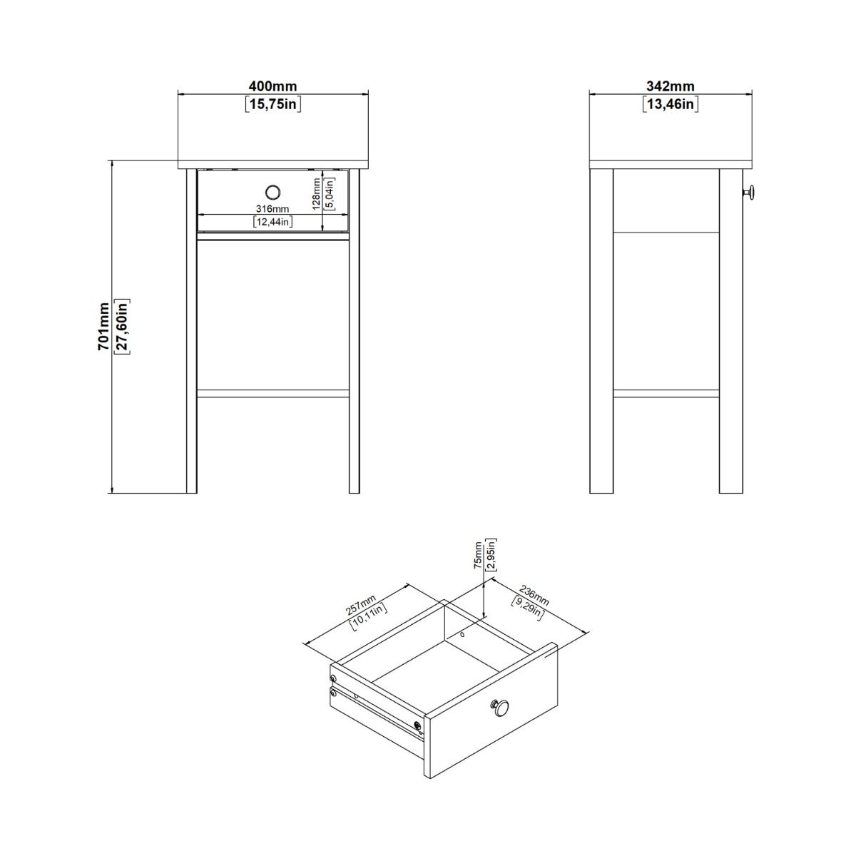 Madrid Bedside Table Unit With 1 Drawer In Matt Black - Price Crash Furniture