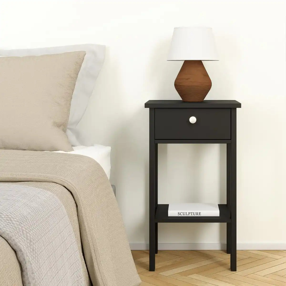 Madrid Bedside Table Unit With 1 Drawer In Matt Black - Price Crash Furniture