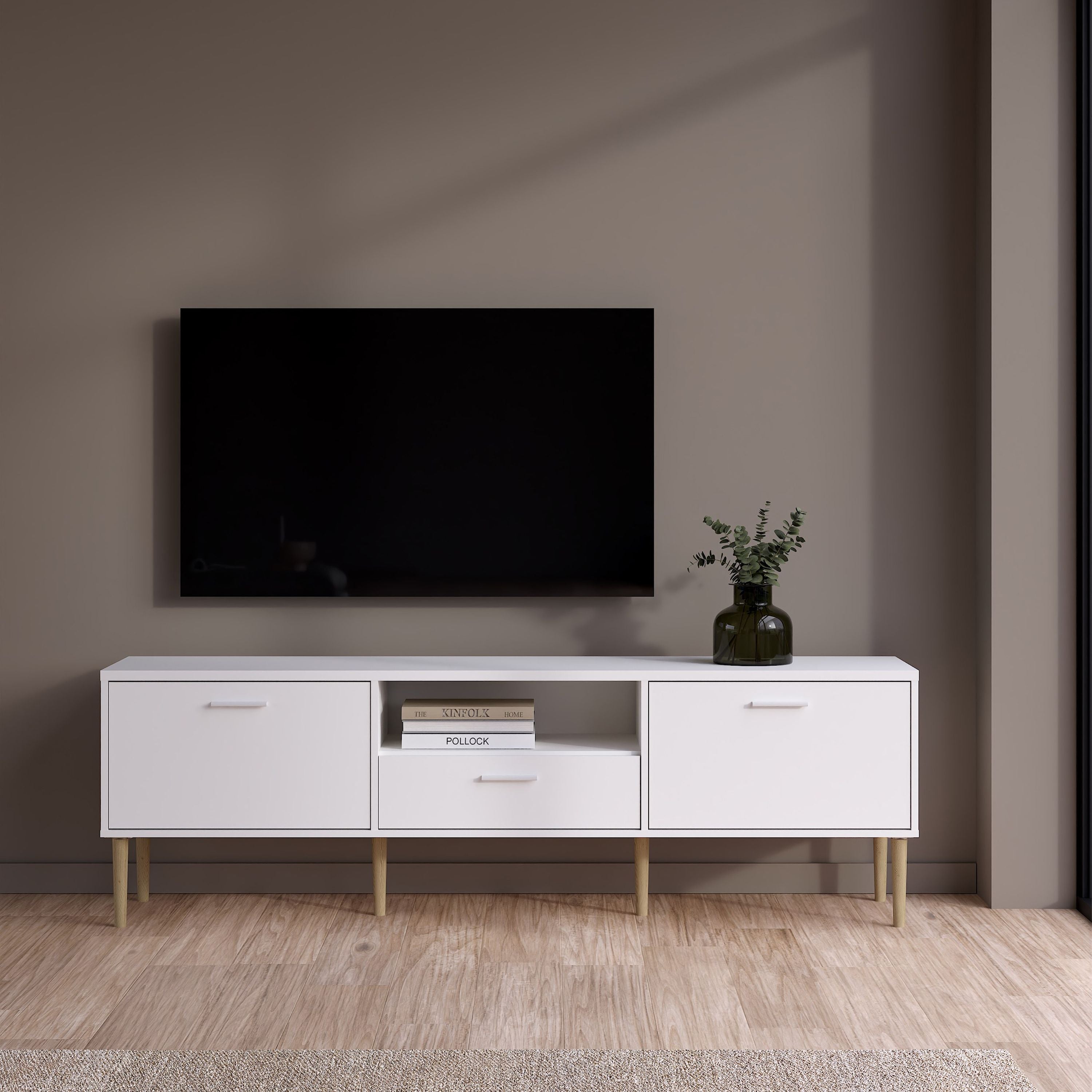 Media TV Unit With 2 Doors 1 Drawer In White - Price Crash Furniture