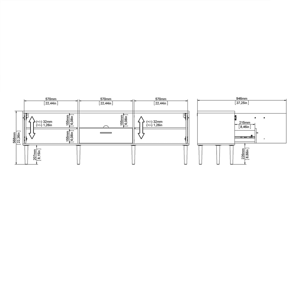 Media TV Unit With 2 Doors 1 Drawer In Black - Price Crash Furniture