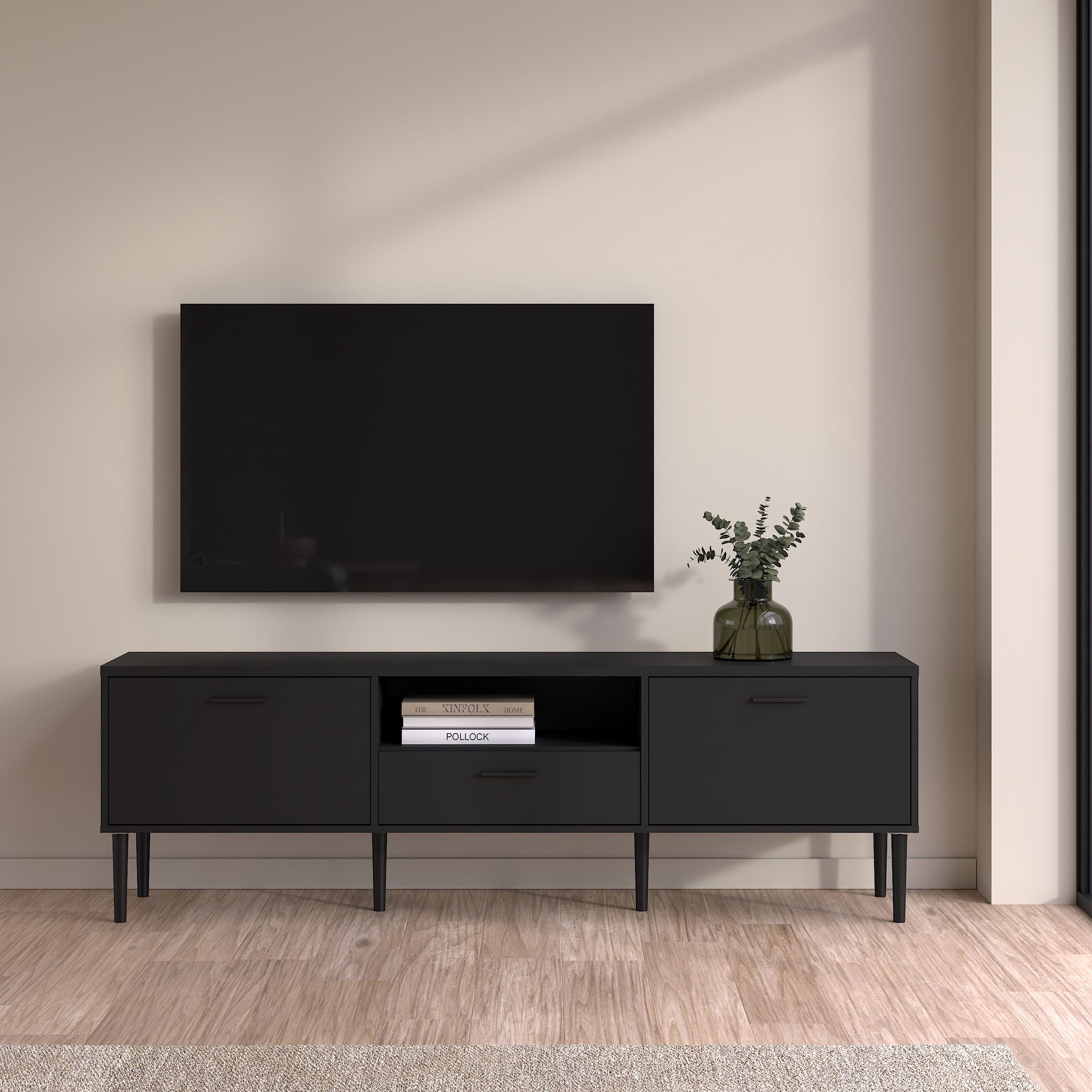 Media TV Unit With 2 Doors 1 Drawer In Black - Price Crash Furniture