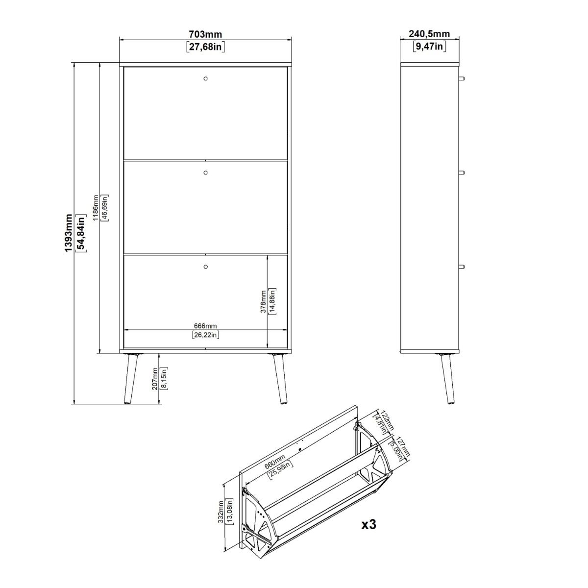 Cumbria Shoe Cabinet 3 Flip Down Doors White - Price Crash Furniture