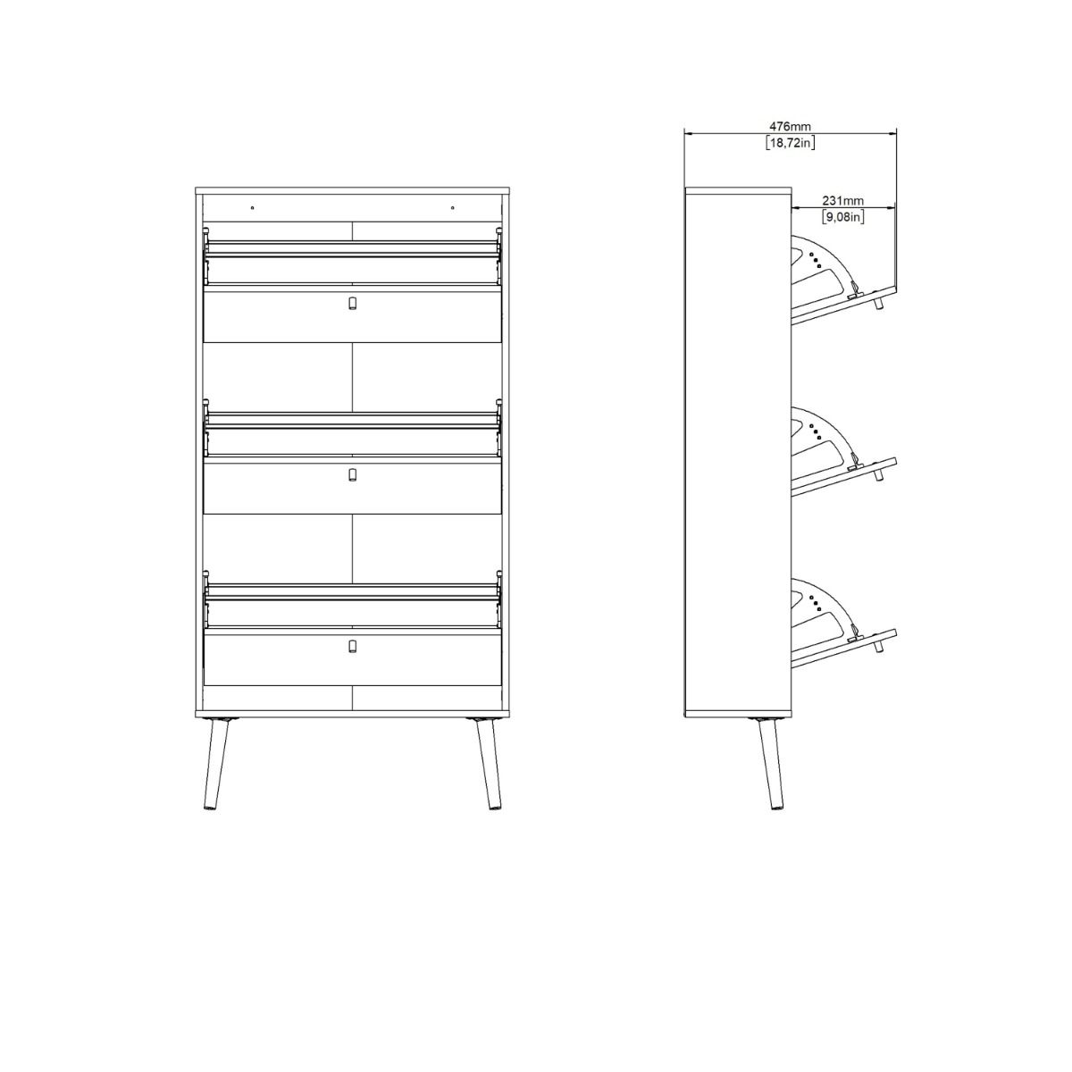 Cumbria Shoe Cabinet 3 Flip Down Doors White - Price Crash Furniture