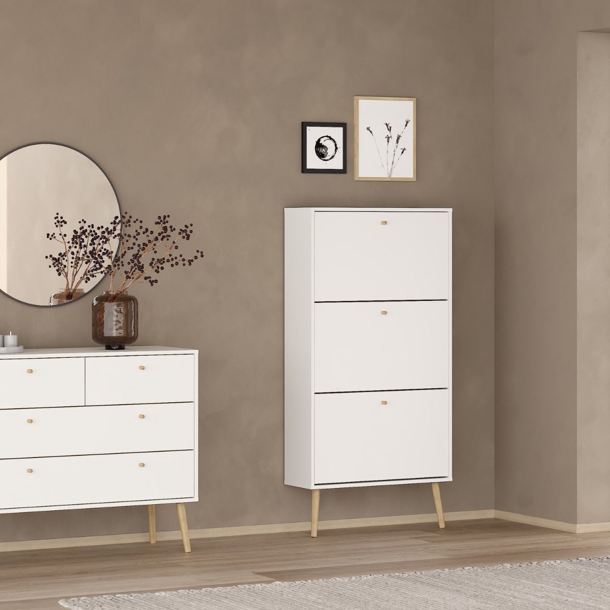 Cumbria Shoe Cabinet 3 Flip Down Doors White - Price Crash Furniture