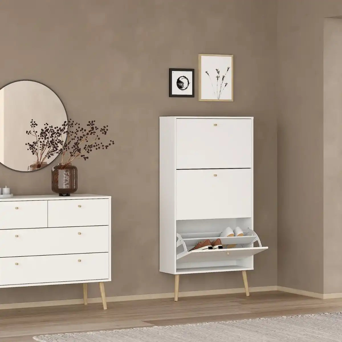 Cumbria Shoe Cabinet 3 Flip Down Doors White - Price Crash Furniture