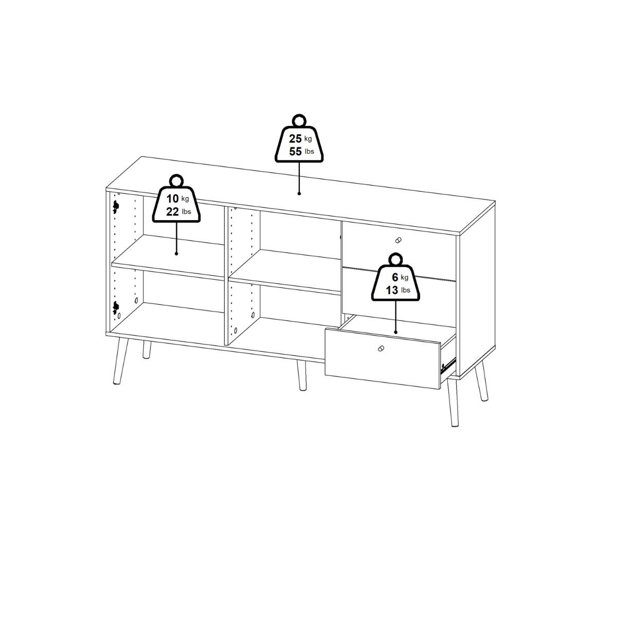 Cumbria Sideboard Buffet Unit 2 Doors + 3 Drawers White - Price Crash Furniture