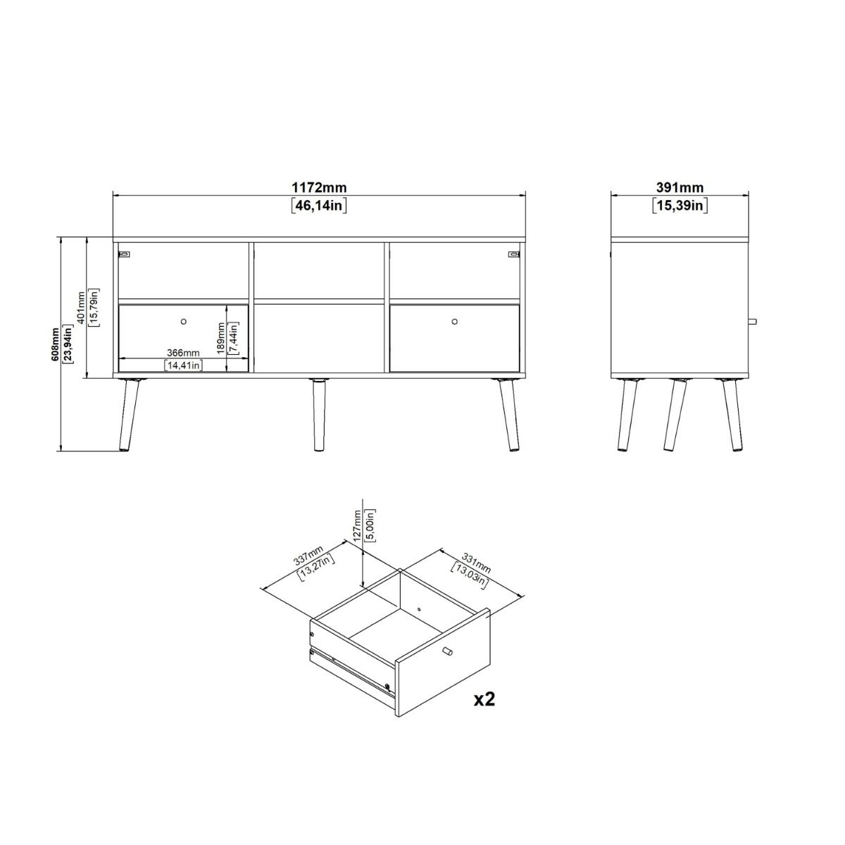 Cumbria TV Cabinet Unit 2 Drawers White - Price Crash Furniture