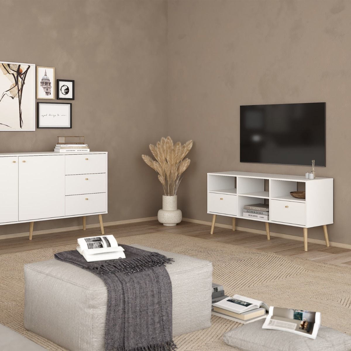 Cumbria TV Cabinet Unit 2 Drawers White - Price Crash Furniture