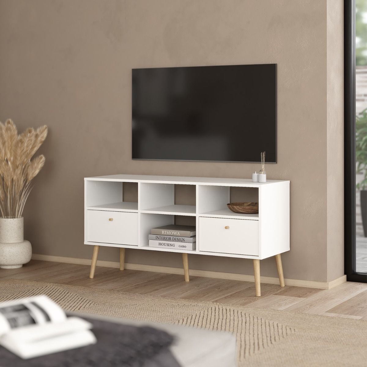 Cumbria TV Cabinet Unit 2 Drawers White - Price Crash Furniture