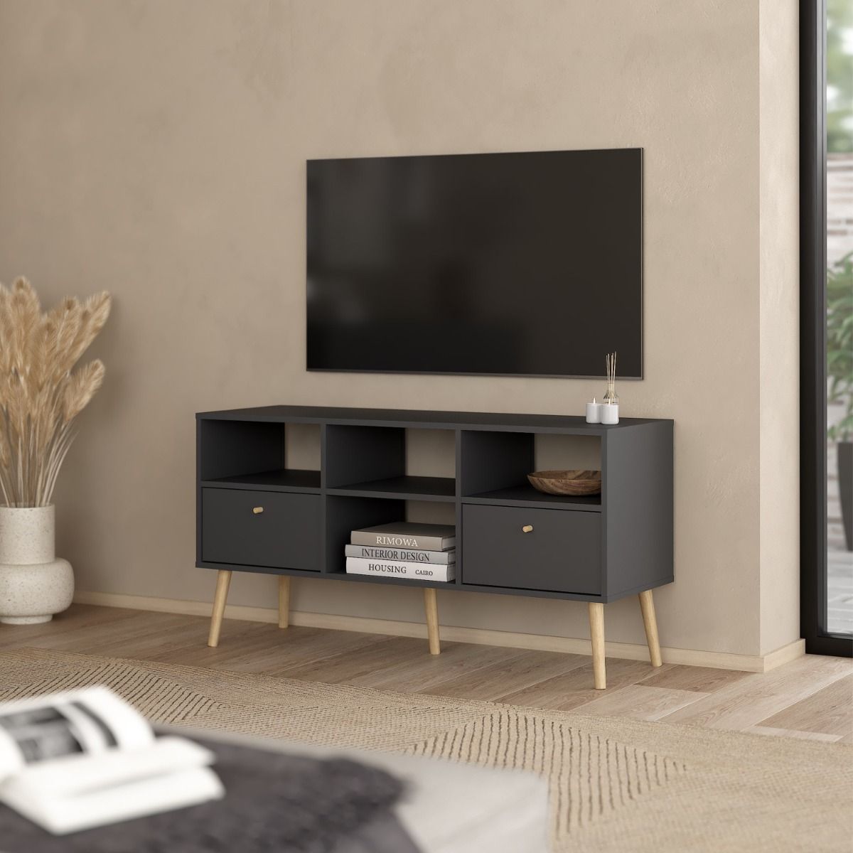 Cumbria TV Stand Unit 2 Drawers Dark Grey up to 42" TVs - Price Crash Furniture