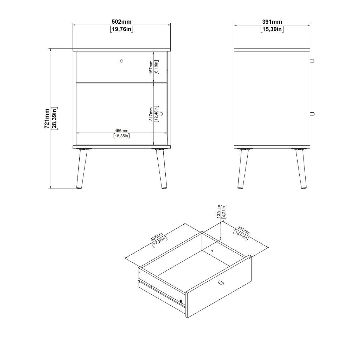 Cumbria Nightstand 1 Door + 1 Drawer White - Price Crash Furniture