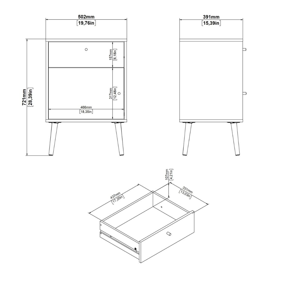 Cumbria Bedside Table Cabinet 1 Door + 1 Drawer Dark Grey - Price Crash Furniture