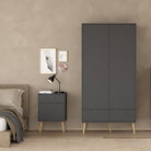 Cumbria Bedside Table Cabinet 1 Door + 1 Drawer Dark Grey - Price Crash Furniture