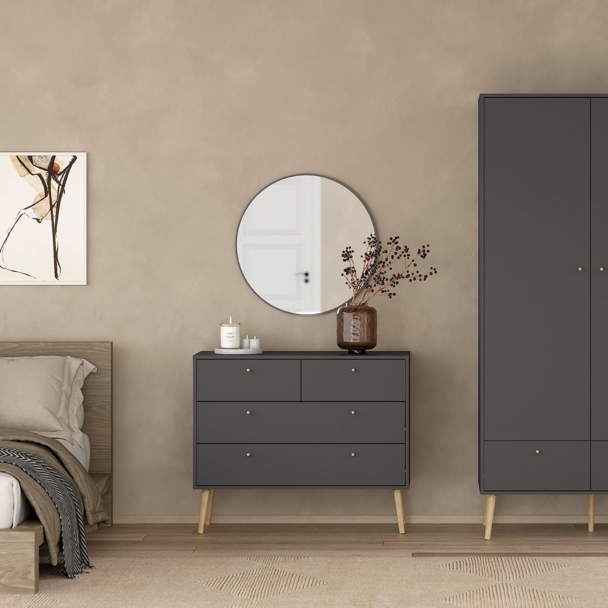 Cumbria 4 Drawer Chest of Drawers Unit in Dark Grey - Price Crash Furniture