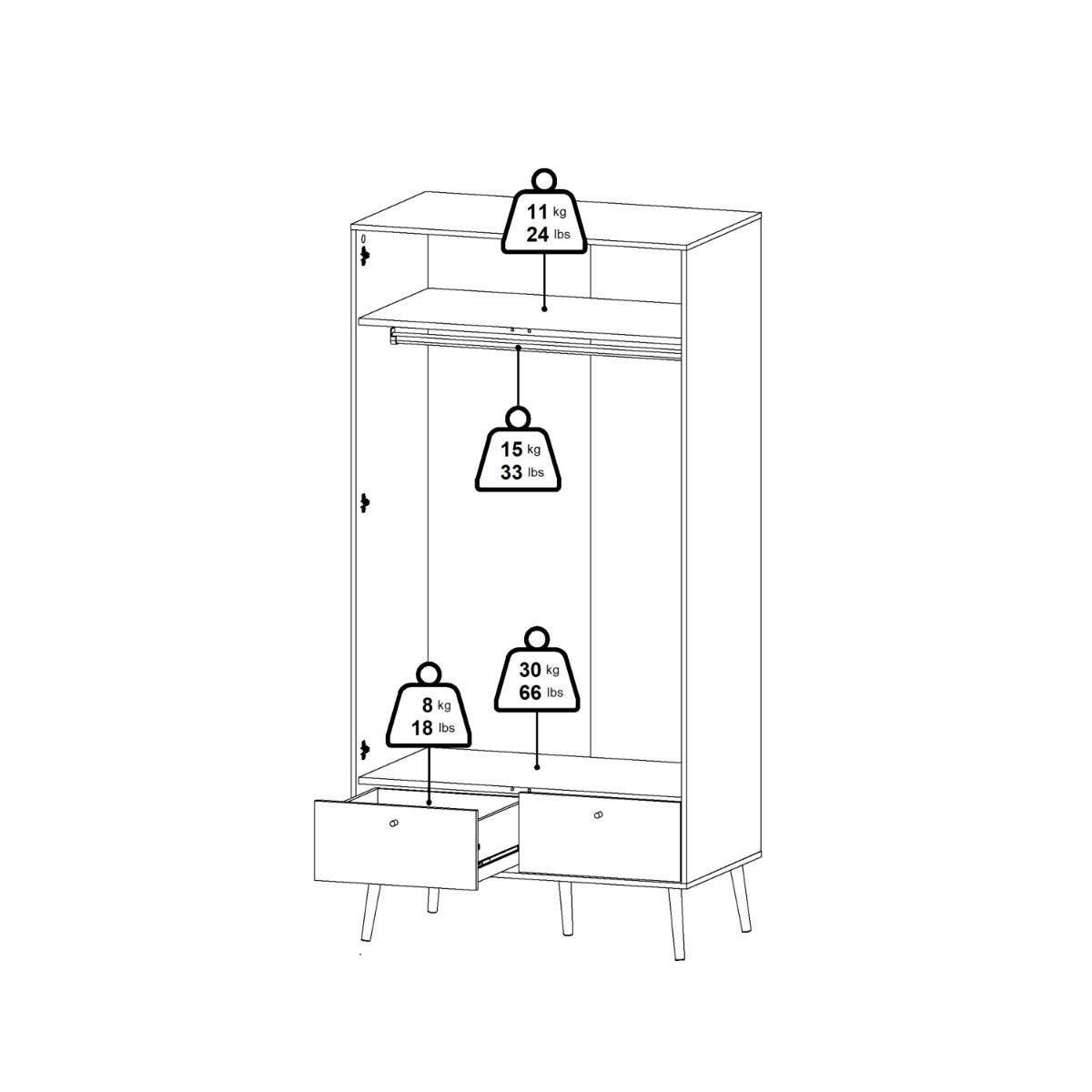 Cumbria Wardrobe With 2 Doors + 2 Drawers White - Price Crash Furniture