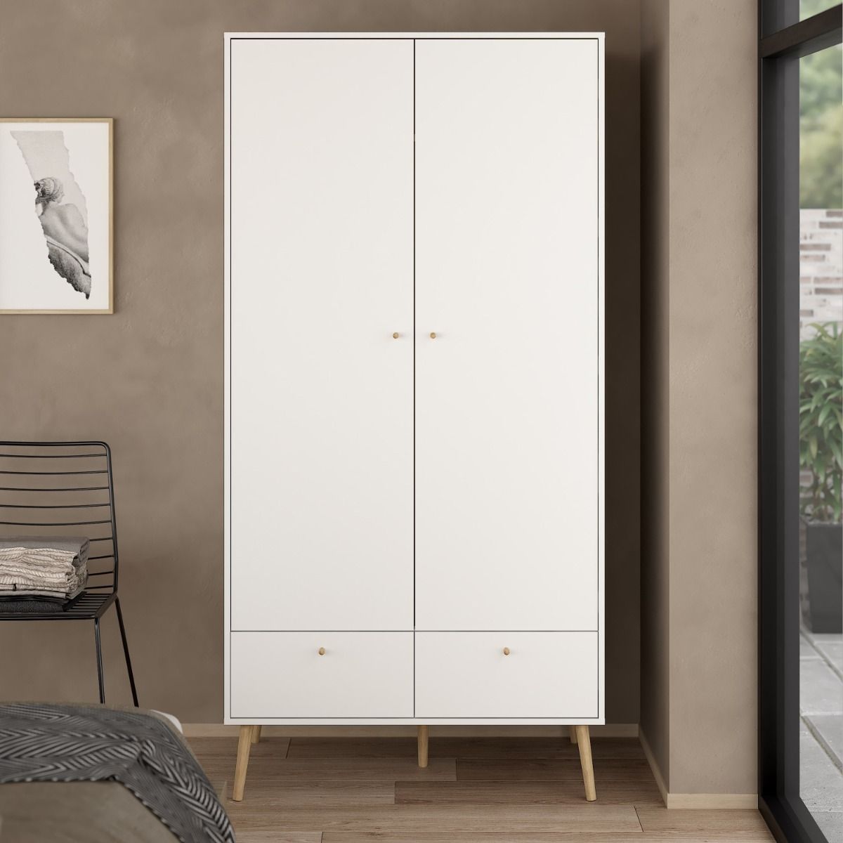 Cumbria Wardrobe With 2 Doors + 2 Drawers White - Price Crash Furniture