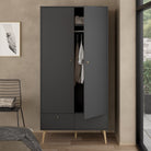 Cumbria Large Tall Wide Wardrobe With 2 Doors + 2 Drawers Dark Grey - Price Crash Furniture