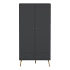 Cumbria Large Tall Wide Wardrobe With 2 Doors + 2 Drawers Dark Grey - Price Crash Furniture