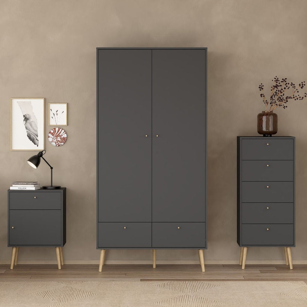 Cumbria Wardrobe With 2 Doors + 2 Drawers Dark Grey - Price Crash Furniture