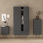 Cumbria Large Tall Wide Wardrobe With 2 Doors + 2 Drawers Dark Grey - Price Crash Furniture