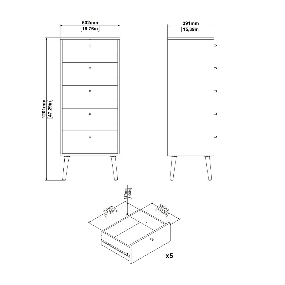 Cumbria Tall Narrow Tallboy 5 Drawer White Chest of Drawers - Price Crash Furniture