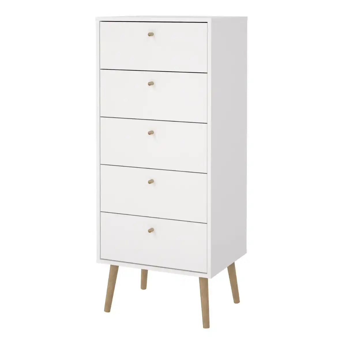 Cumbria Tall Narrow Tallboy 5 Drawer White Chest of Drawers - Price Crash Furniture
