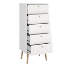 Cumbria Tall Narrow Tallboy 5 Drawer White Chest of Drawers - Price Crash Furniture