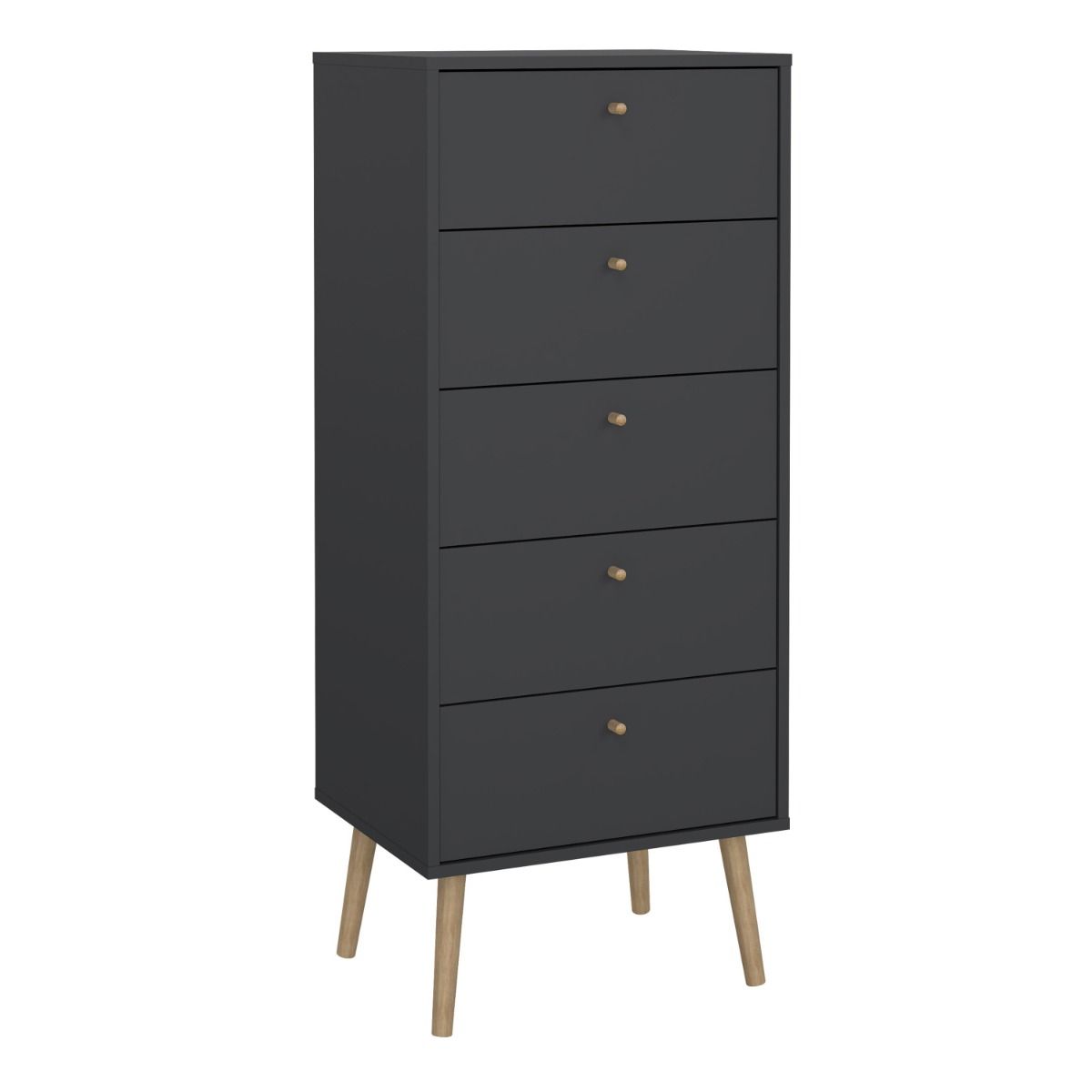 Cumbria Tall Narrow 5 Drawer Chest of Drawers Tallboy in Dark Grey - Price Crash Furniture