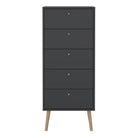 Cumbria Tall Narrow 5 Drawer Chest of Drawers Tallboy in Dark Grey - Price Crash Furniture