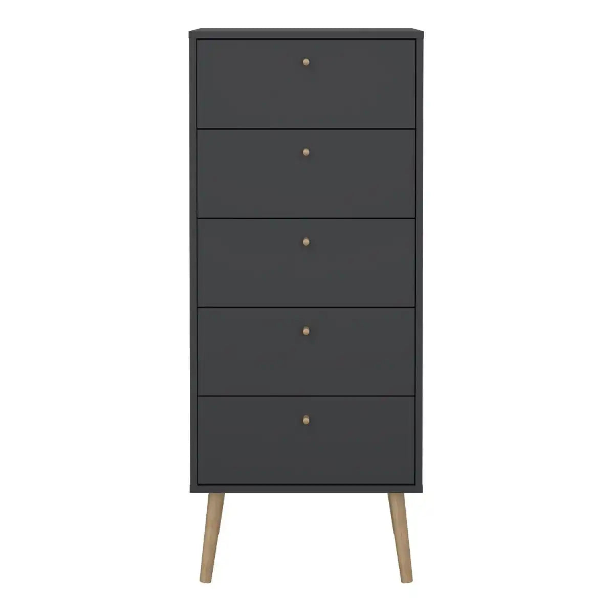 Cumbria Tall Narrow 5 Drawer Chest of Drawers Tallboy in Dark Grey - Price Crash Furniture