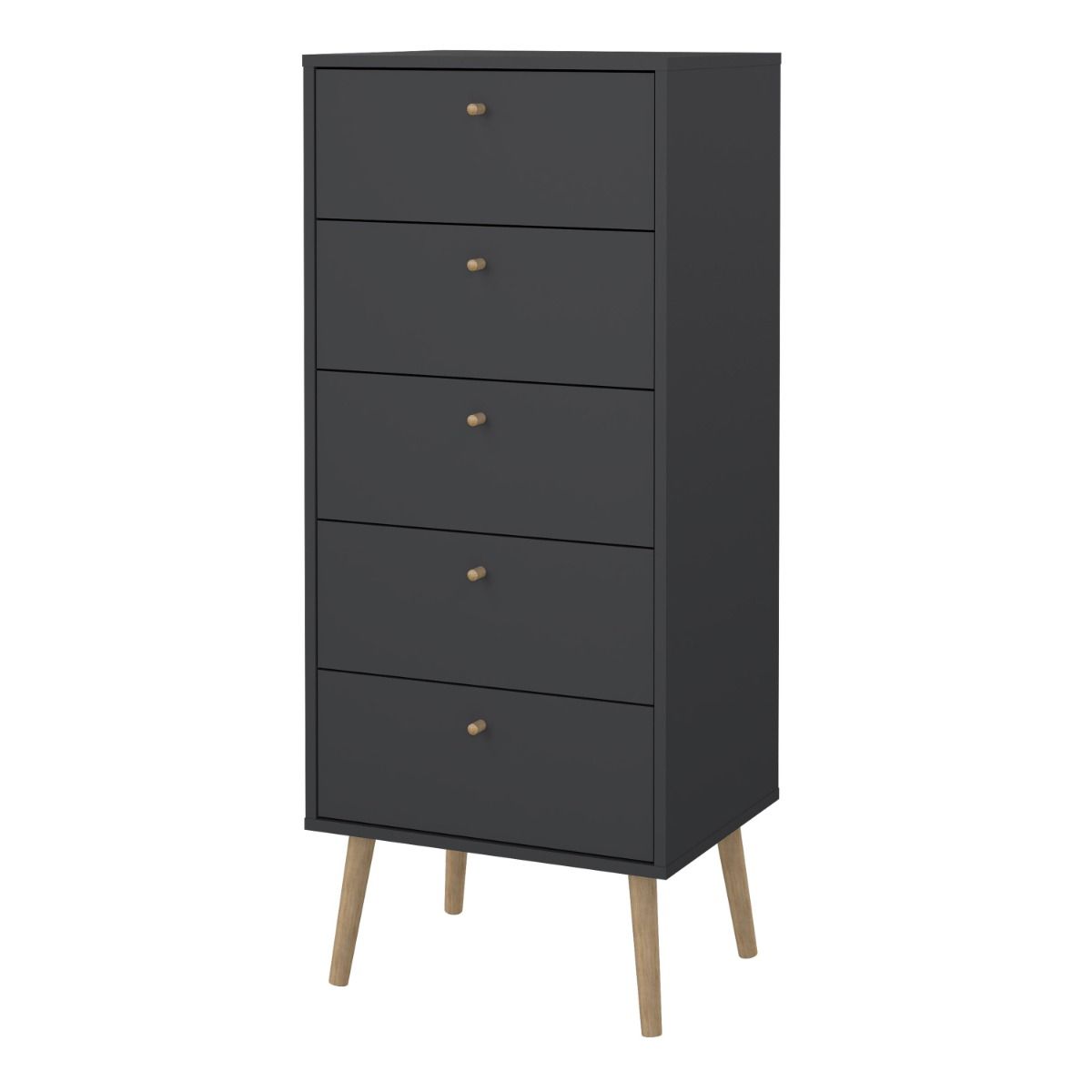 Cumbria Tall Narrow 5 Drawer Chest of Drawers Tallboy in Dark Grey - Price Crash Furniture