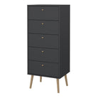 Cumbria Tall Narrow 5 Drawer Chest of Drawers Tallboy in Dark Grey - Price Crash Furniture