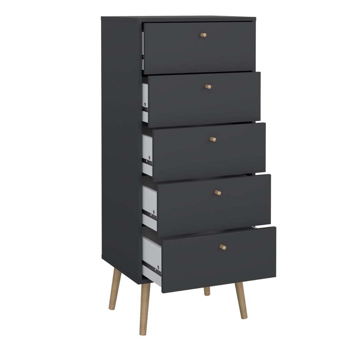 Cumbria Tall Narrow 5 Drawer Chest of Drawers Tallboy in Dark Grey - Price Crash Furniture