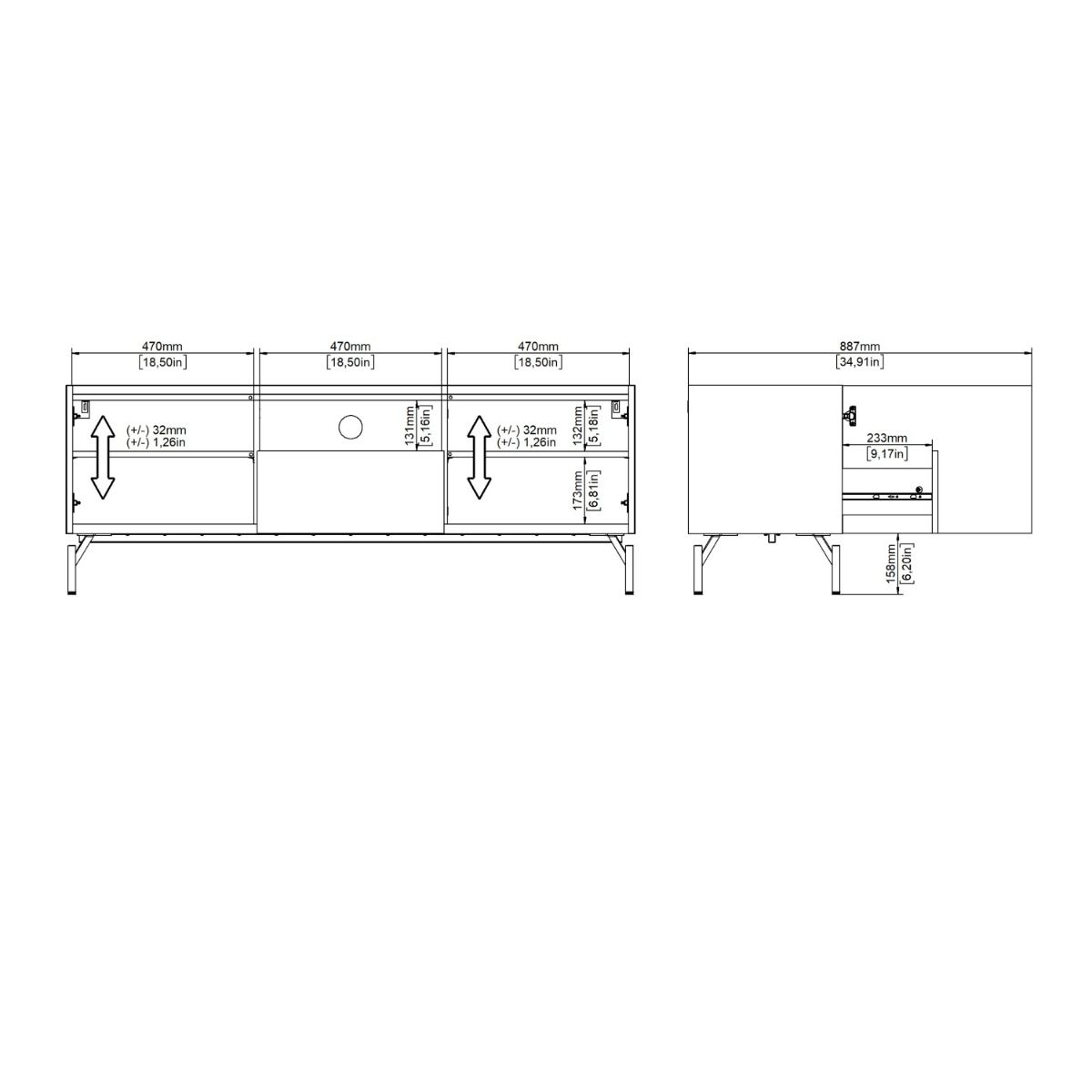 Kendall TV Cabinet With 2 Doors + 1 Drawer in Oak And Black - Price Crash Furniture