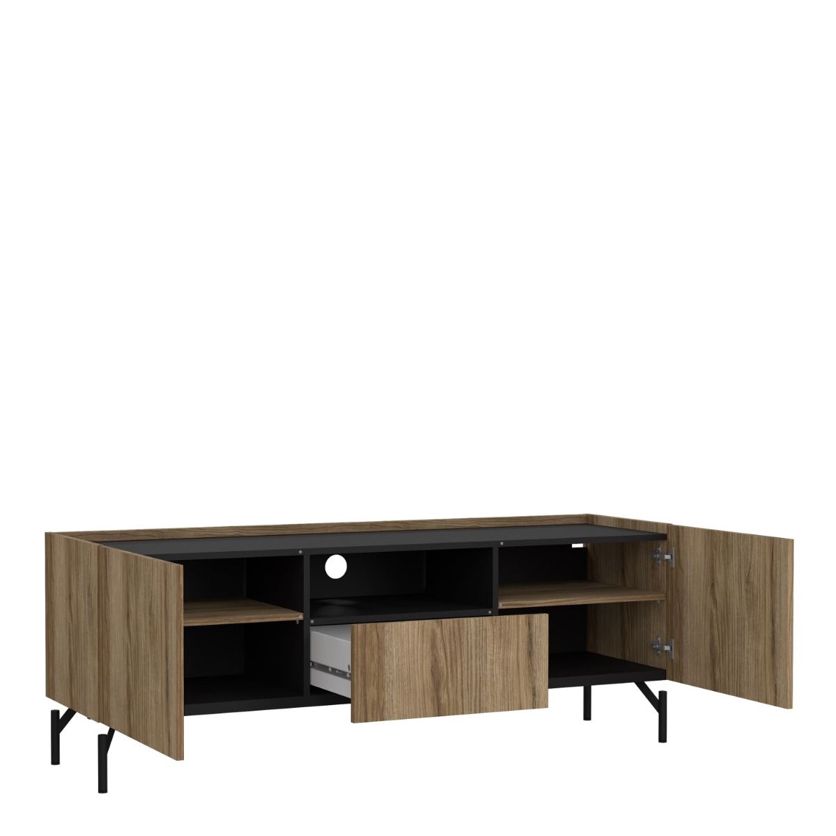 Kendall TV Cabinet With 2 Doors + 1 Drawer in Oak And Black - Price Crash Furniture