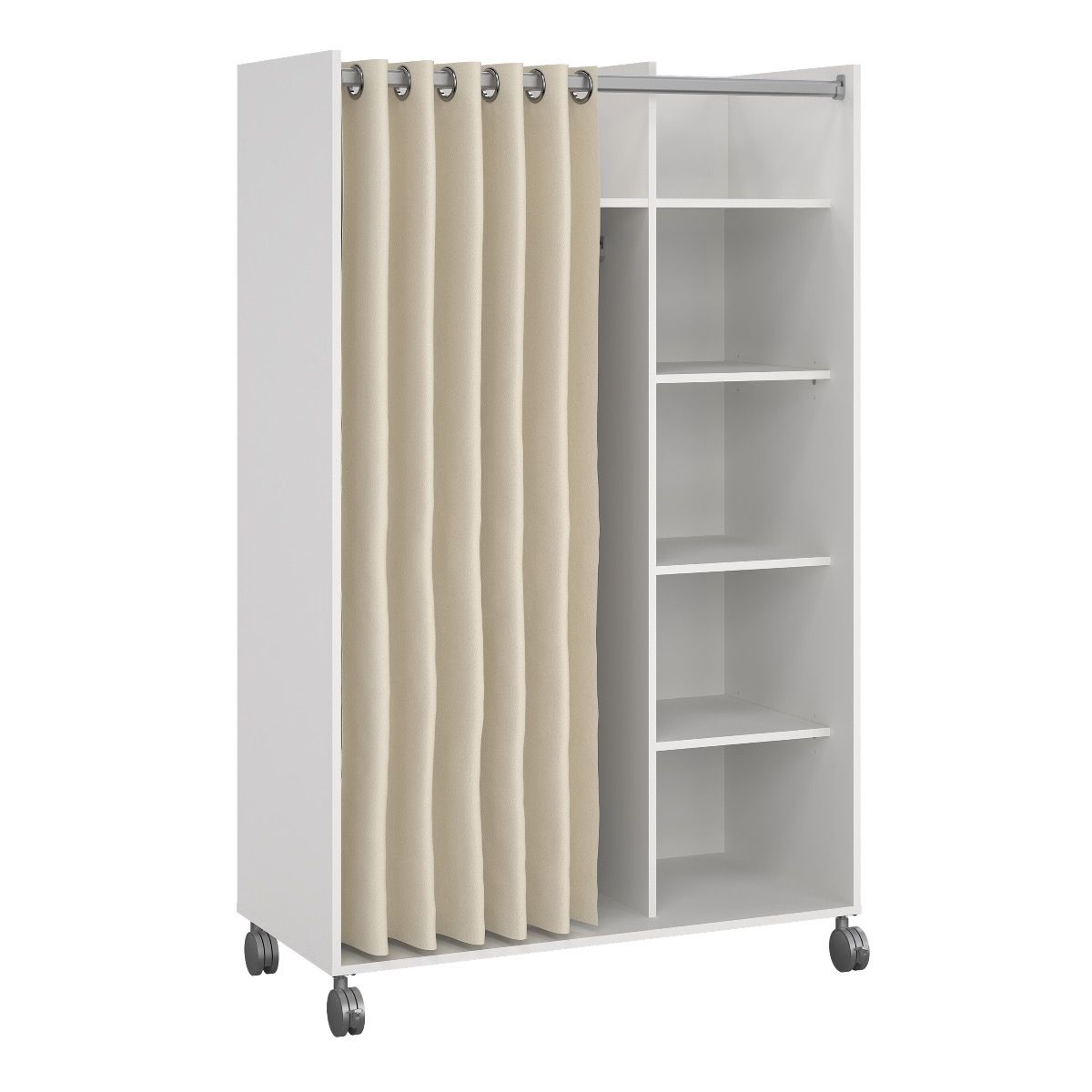 Uppsala Open Mobile Wardrobe White & Beige Textile Curtain - Price Crash Furniture