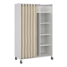 Uppsala Open Mobile Wardrobe White & Beige Textile Curtain - Price Crash Furniture