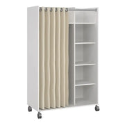 Uppsala Open Mobile Wardrobe White & Beige Textile Curtain - Price Crash Furniture