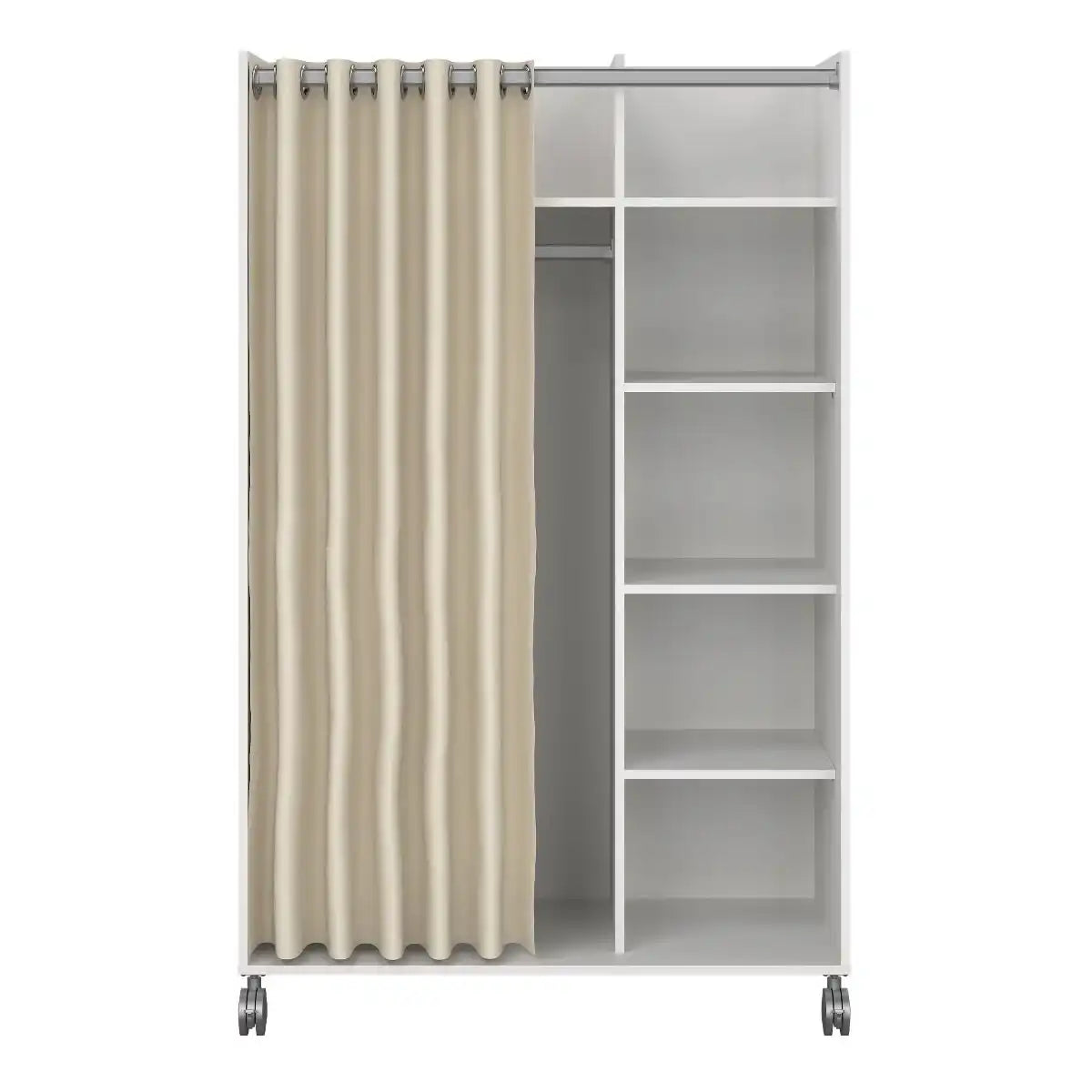 Uppsala Open Mobile Wardrobe White & Beige Textile Curtain - Price Crash Furniture